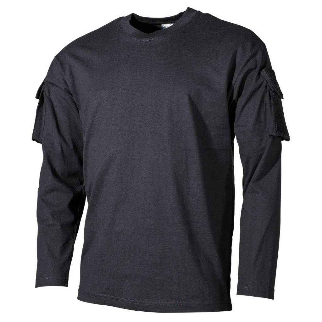 US Shirt Jersey, langarm mit Ärmeltaschen in Schwarz