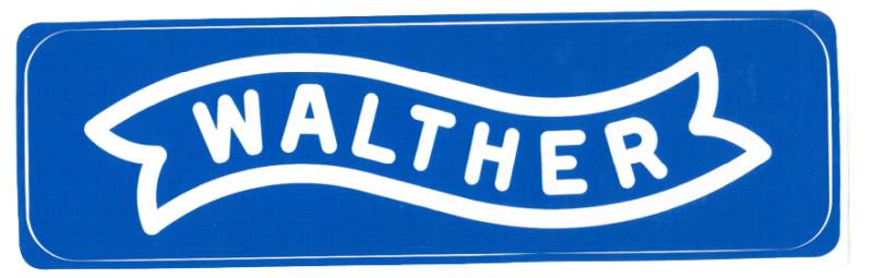 Aufkleber Walther XL blau mit weissem Logo 240 x 69,5 mm Sticker