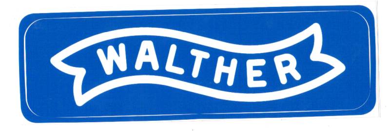 Aufkleber Walther blau mit weissem Logo 85x 24 mm Sticker