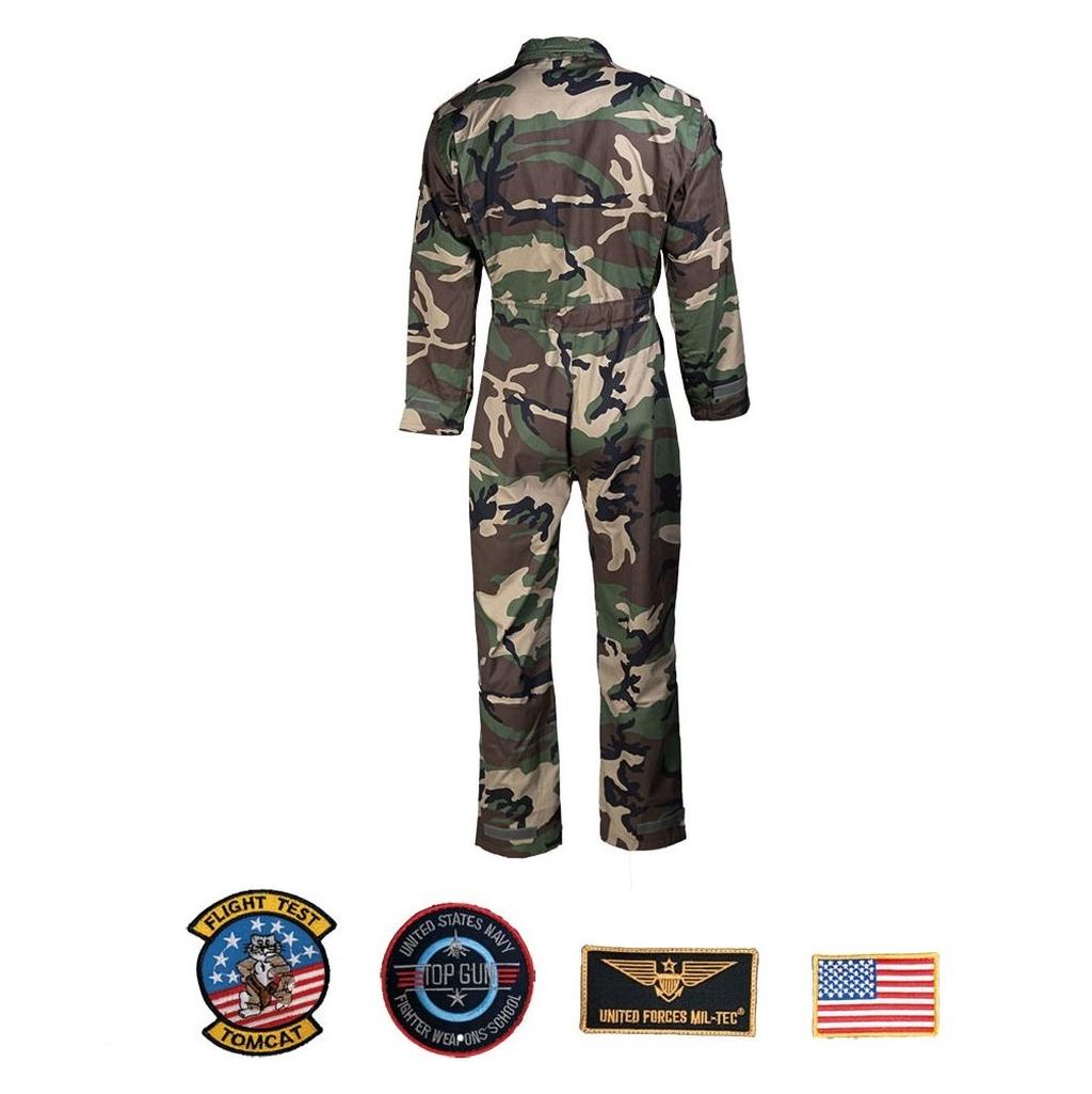Mil-Tec Woodland Camo Overall US Army Fliegerkombi mit Abzeichen