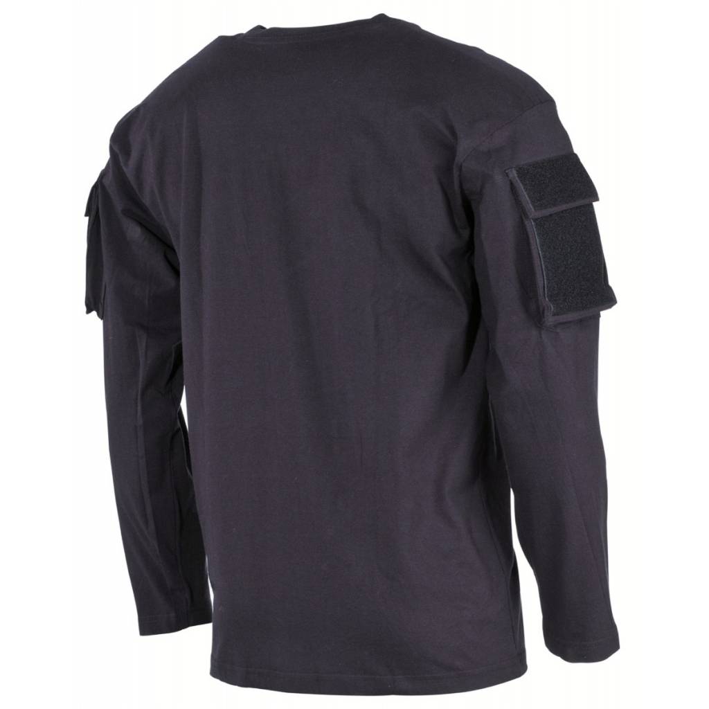 US Shirt Jersey, langarm mit Ärmeltaschen in Schwarz