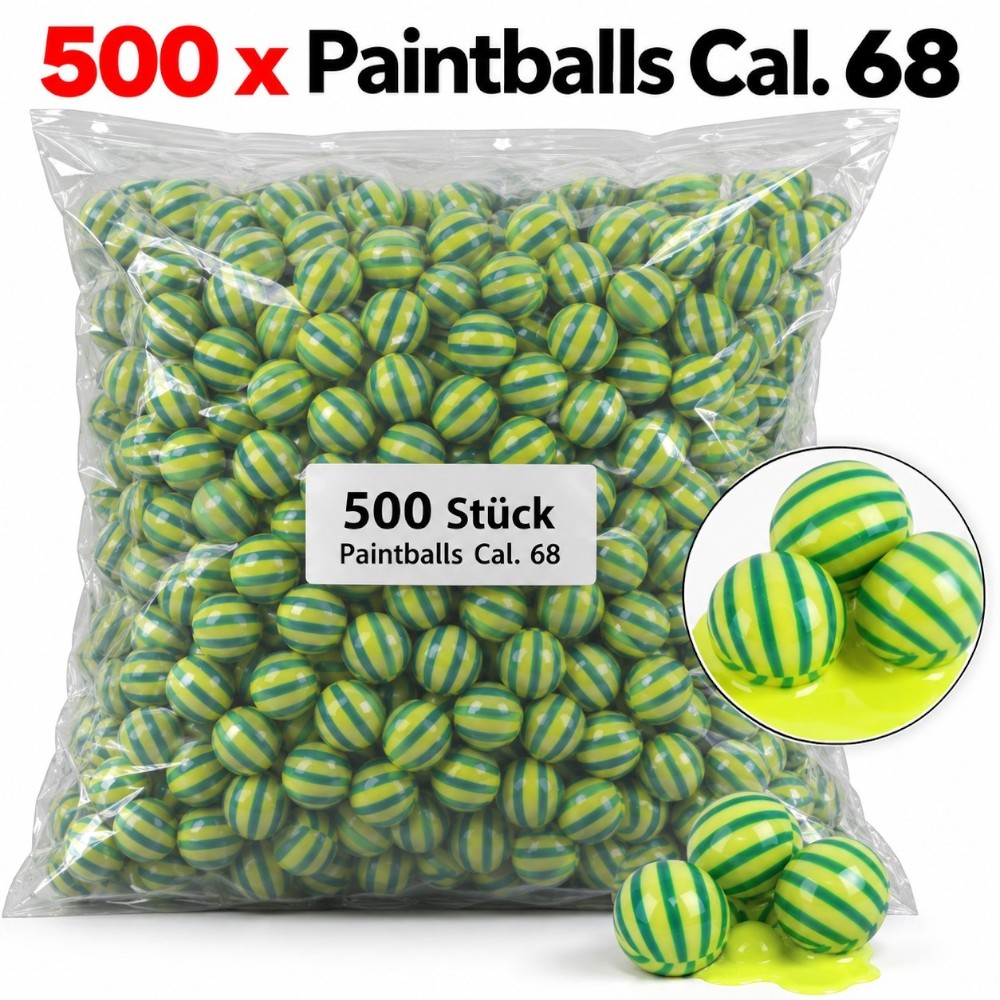 id-paintball New Legion Attack Lieutenant Paintballs im 500er Beutel mit grün-gelb gestreifter Schale