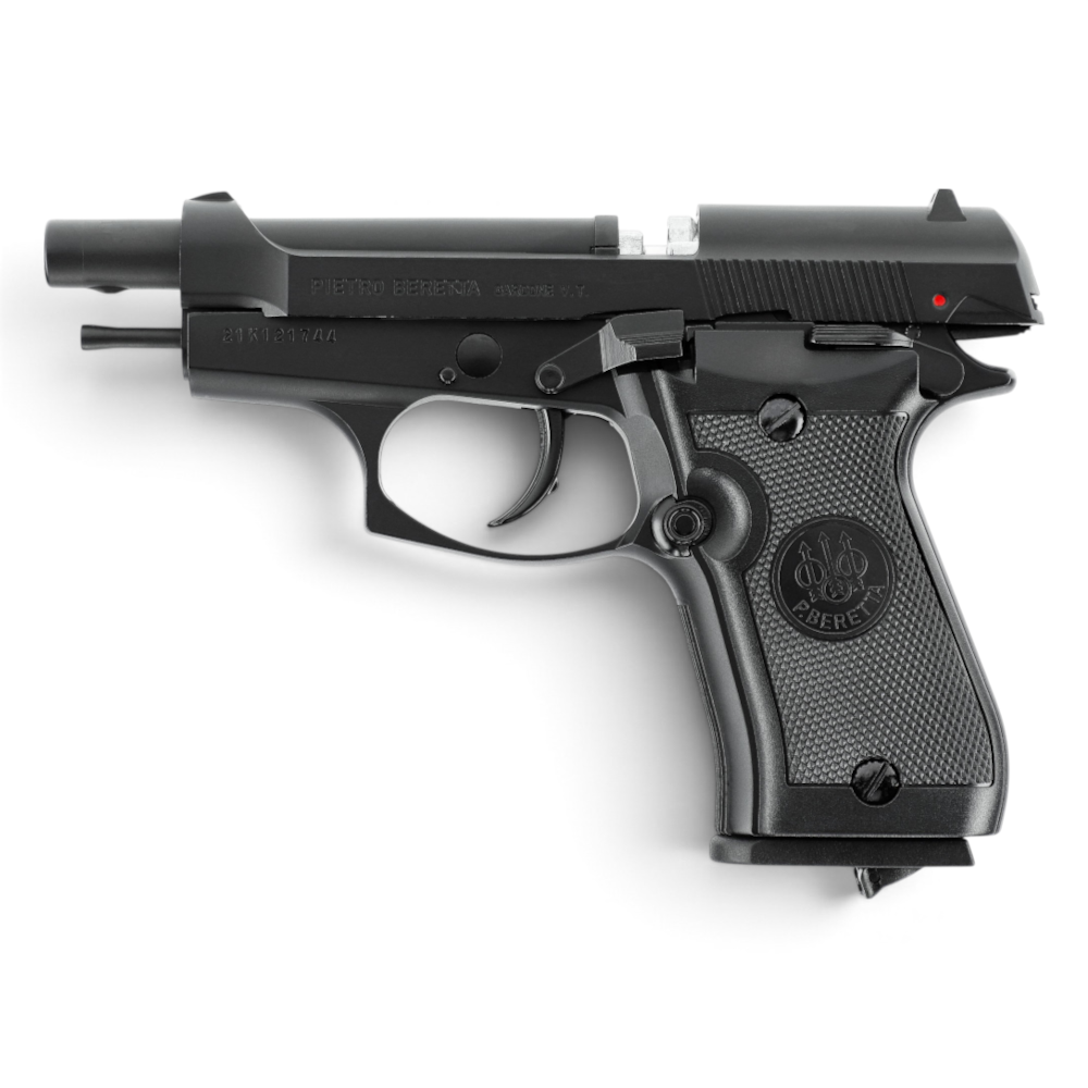 id-paintball Beretta M84 FS CO2-Pistole in schwarzer Ganzmetallausführung mit Blowback-System und 4,5 mm Kaliber.