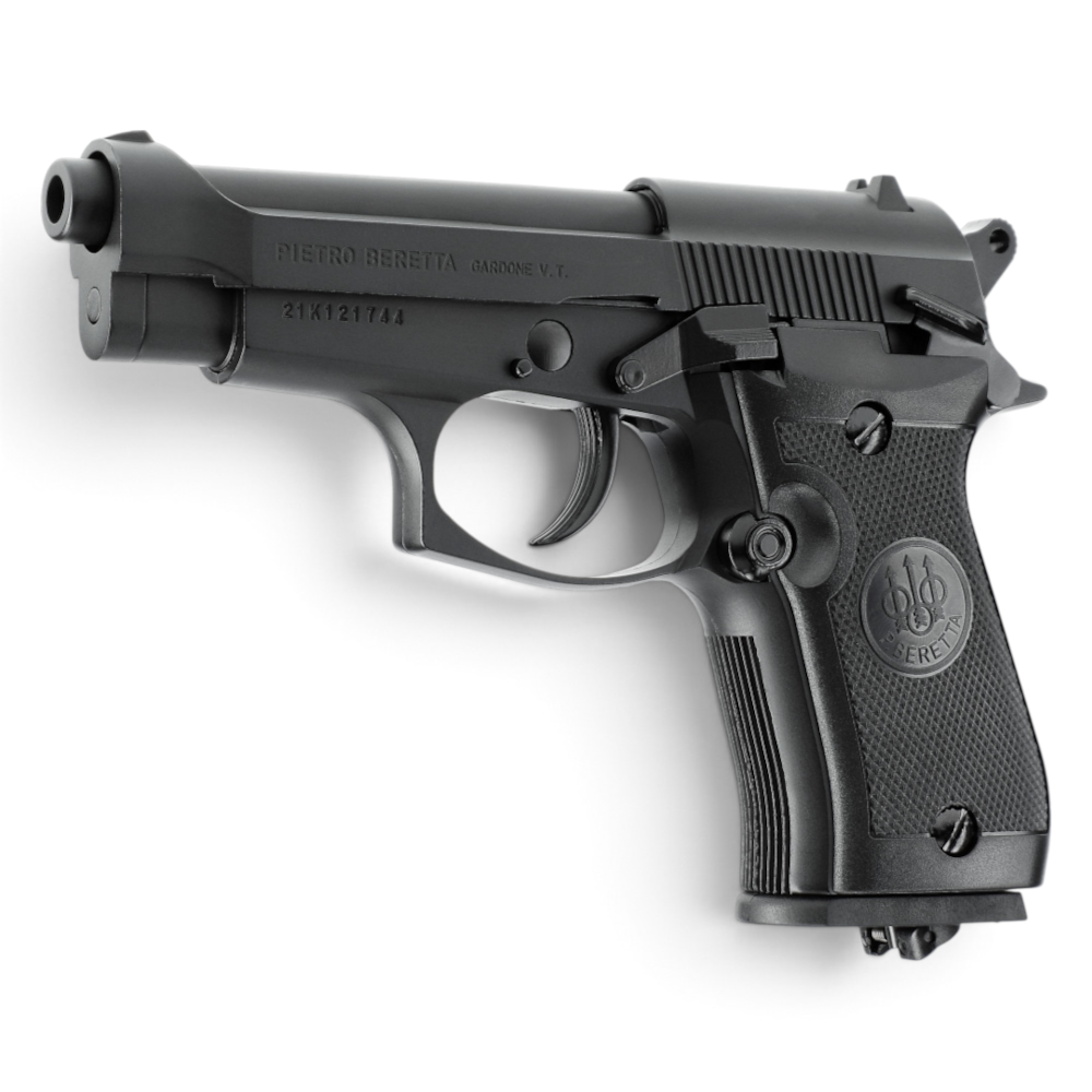 id-paintball Beretta M84 FS CO2-Pistole in schwarzer Ganzmetallausführung mit Blowback-System und 4,5 mm Kaliber.