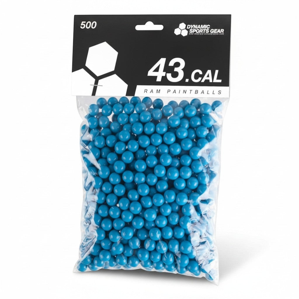 id-paintball DSG RAM Paintballs im Kaliber .43 in Blau, 500 Stück in transparenter Verpackung für RAM Markierer