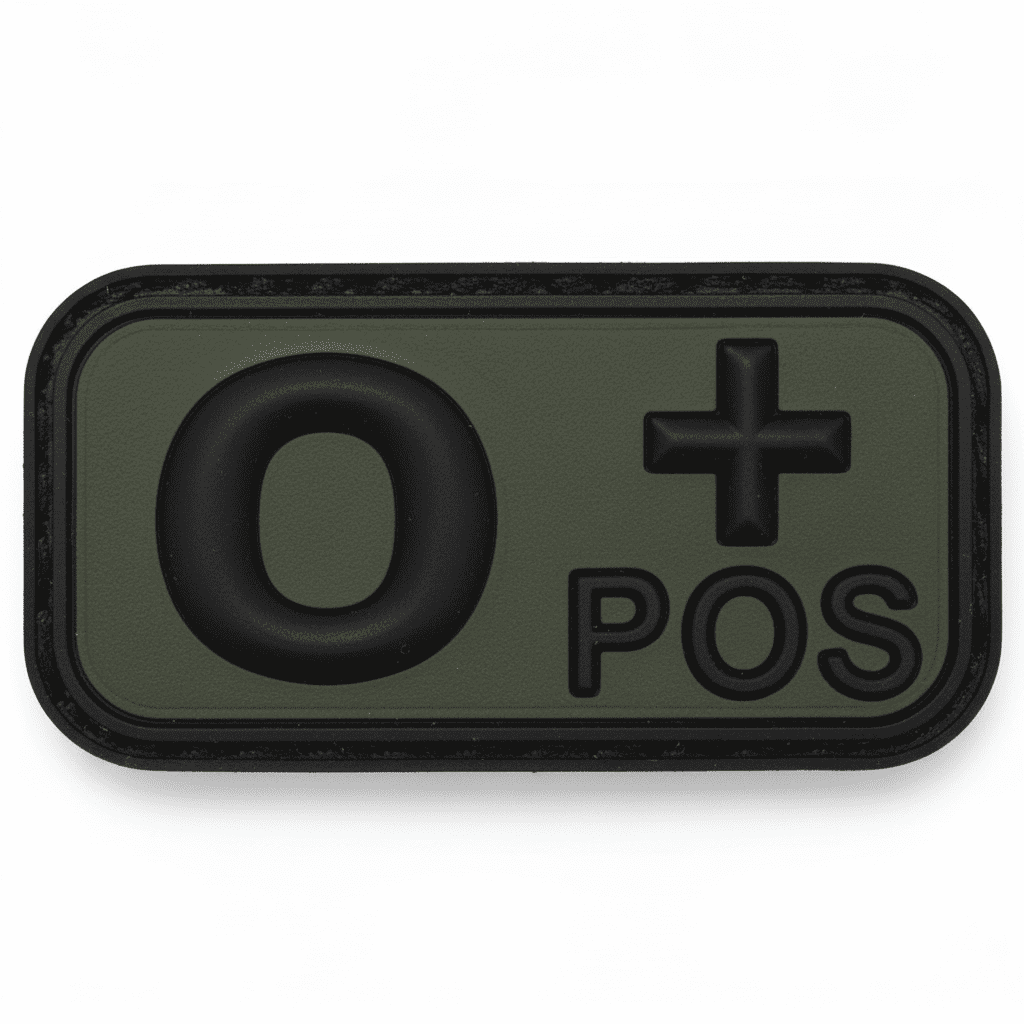id-paintball Blutgruppen Patch O Pos aus olivgrünem Gummi mit 3D-Design und Klettrückseite für taktische Ausrüstung