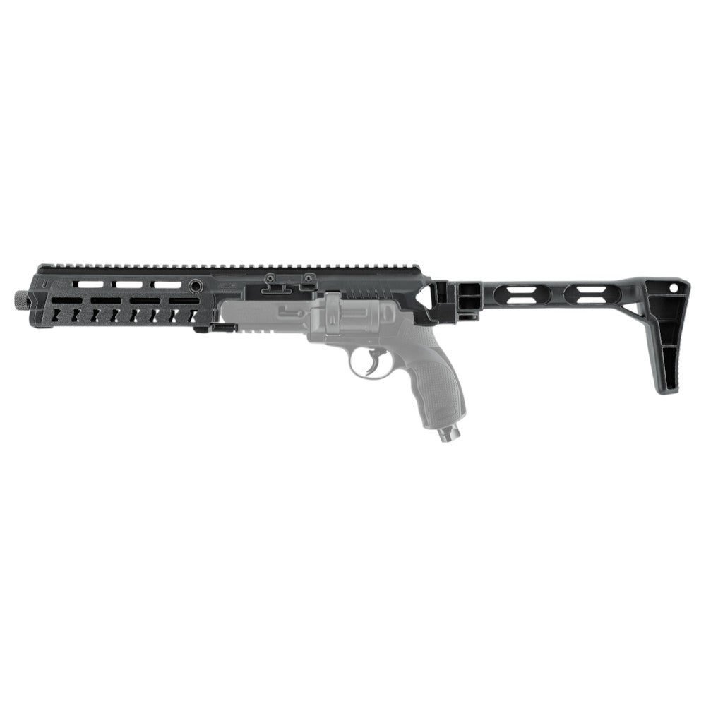 id-paintball T4E Carbine Conversion Kit aus schwarzem Polymer mit klappbarer Schulterstütze und Picatinny-Schiene