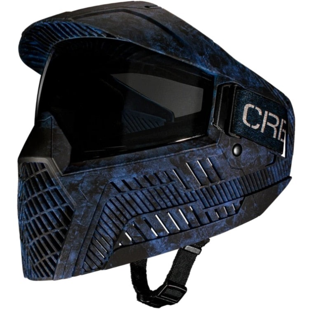 id-paintball Carbon OPR Paintball Maske in Blau Camo mit Thermalglas, integriertem Schirm und rutschfestem Maskenband
