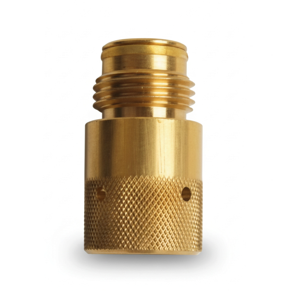 id-paintball CO2 Tank Adapter aus goldfarbenem Metall für 88g Kapseln mit gerändelter Oberfläche