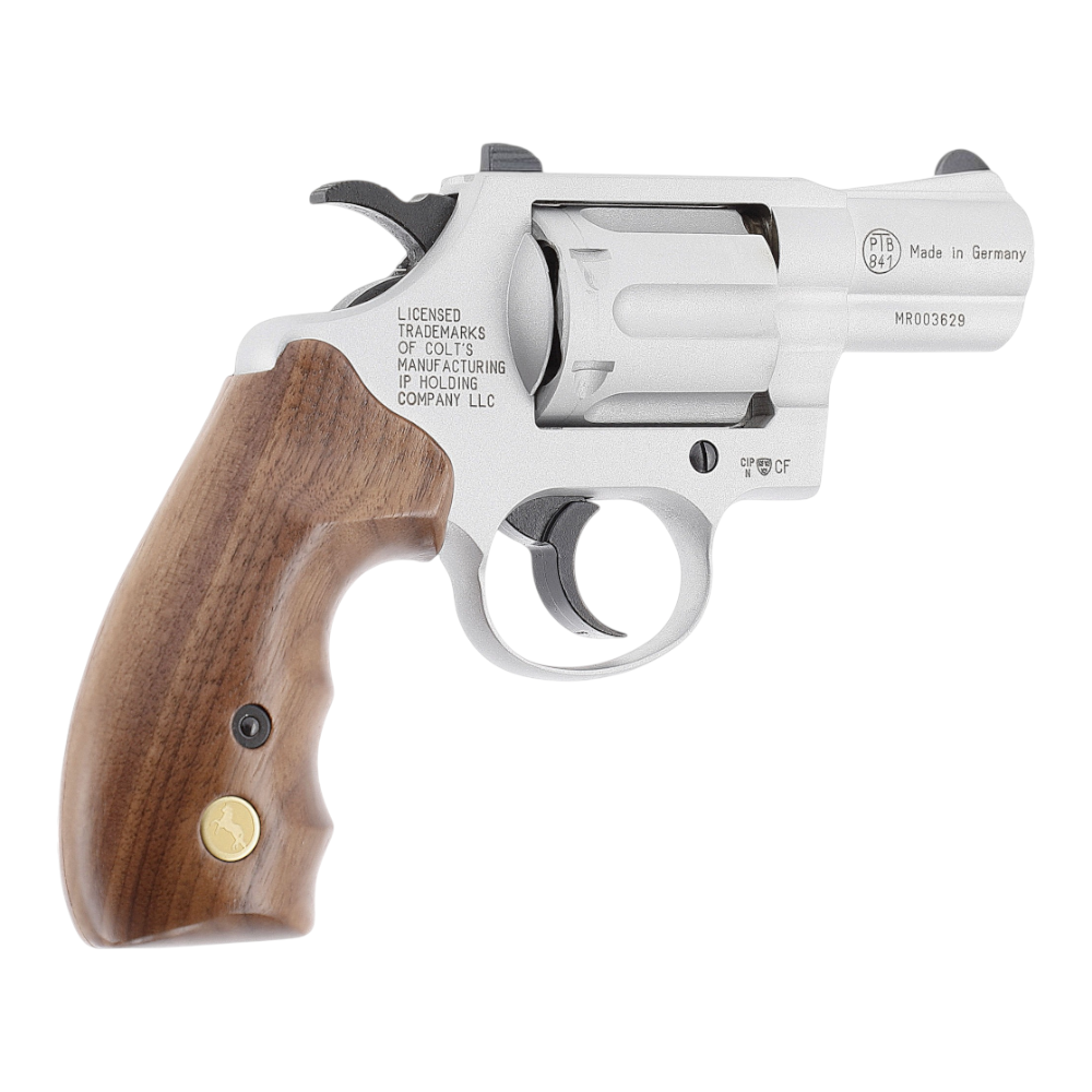id-paintball Colt Detective Special Schreckschussrevolver in Nickel mit edlen Holzgriffschalen und 6-Schuss-Trommel