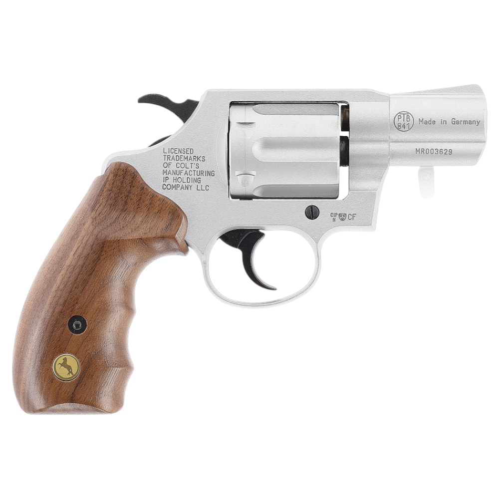 id-paintball Colt Detective Special Schreckschussrevolver in Nickel mit Holzgriffschalen im Profil
