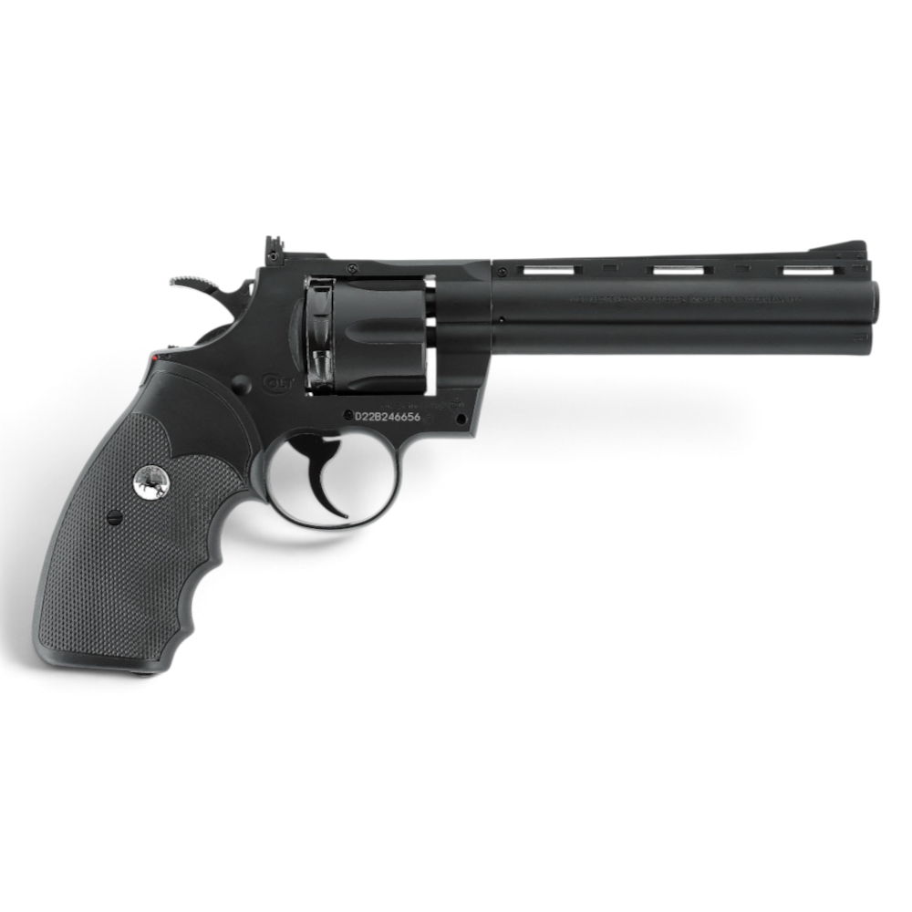 id-paintball Colt Python 6 Zoll CO2 Revolver in Schwarz mit 6-Zoll-Lauf und ventilierter Laufschiene