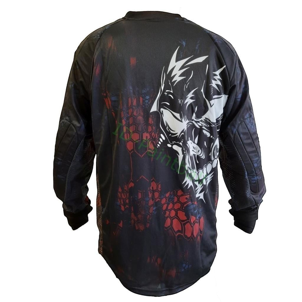 id-paintball Custom Jersey Angry Skull in Rot und Schwarz mit Polsterung und Totenkopf-Motivdruck von hinten