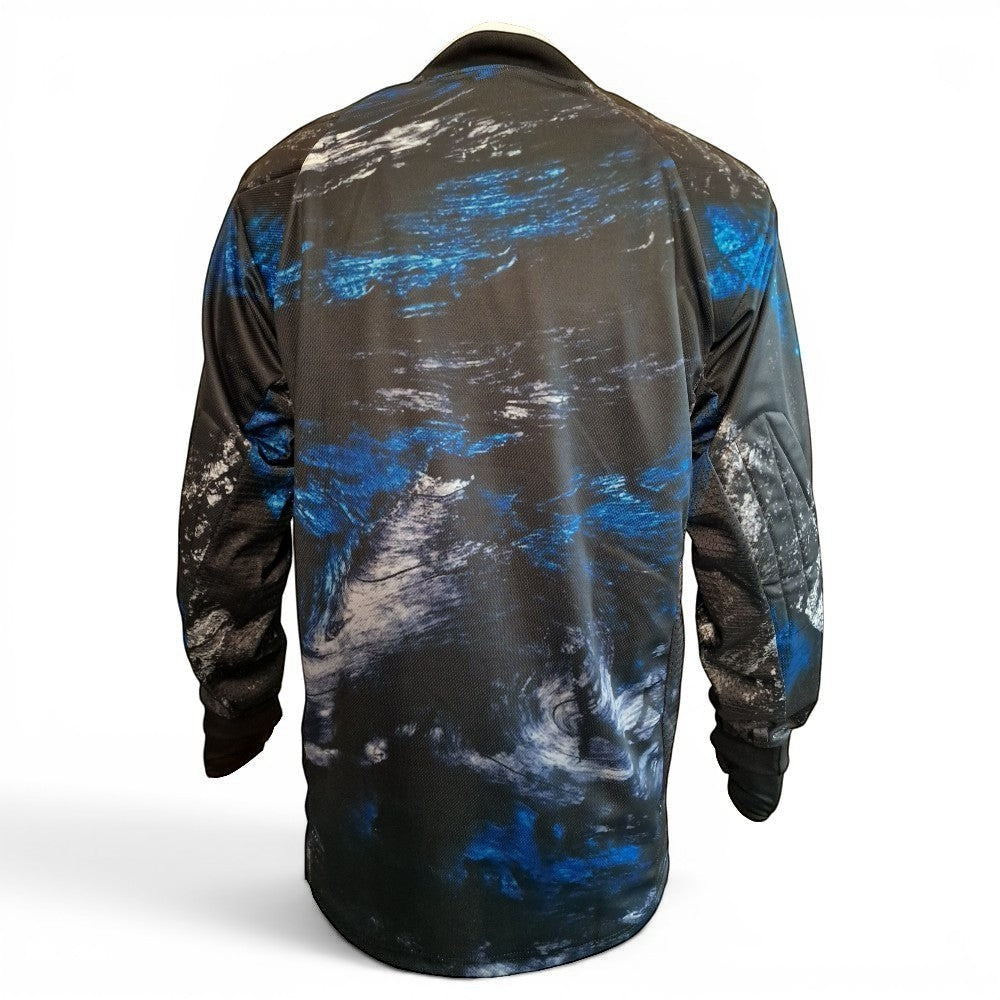 id-paintball Custom Jersey Blue Wish Rückansicht mit blau-grauem Muster, Polsterungen und integrierten Handschlaufen