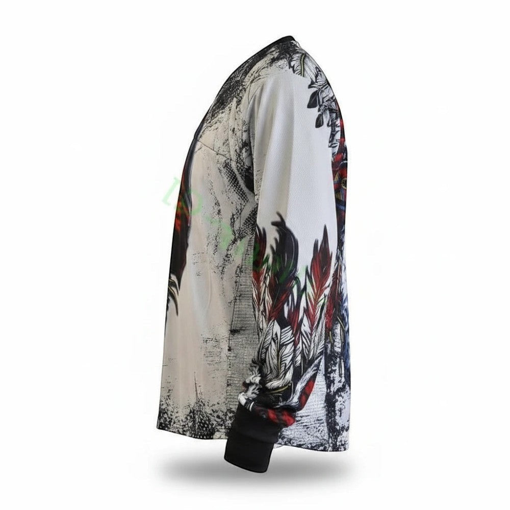 id-paintball Custom Jersey Indian in Weiss mit Feder-Motivdruck, atmungsaktivem Material und integrierten Handschlaufen
