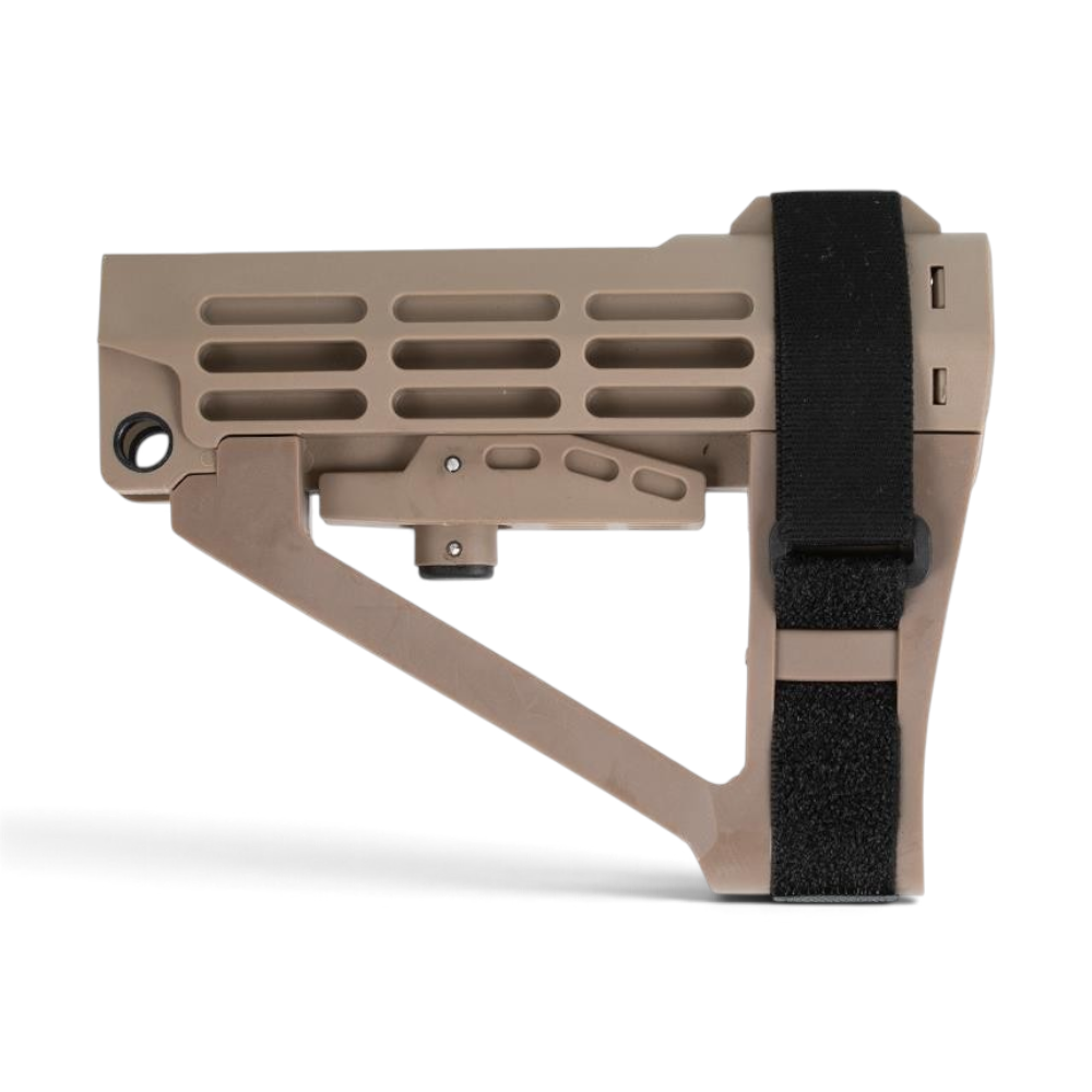 id-paintball DELTA SIX MU Schulterstützen Cover in Tan aus stoßfestem Kunststoff mit schwarzem Klettband