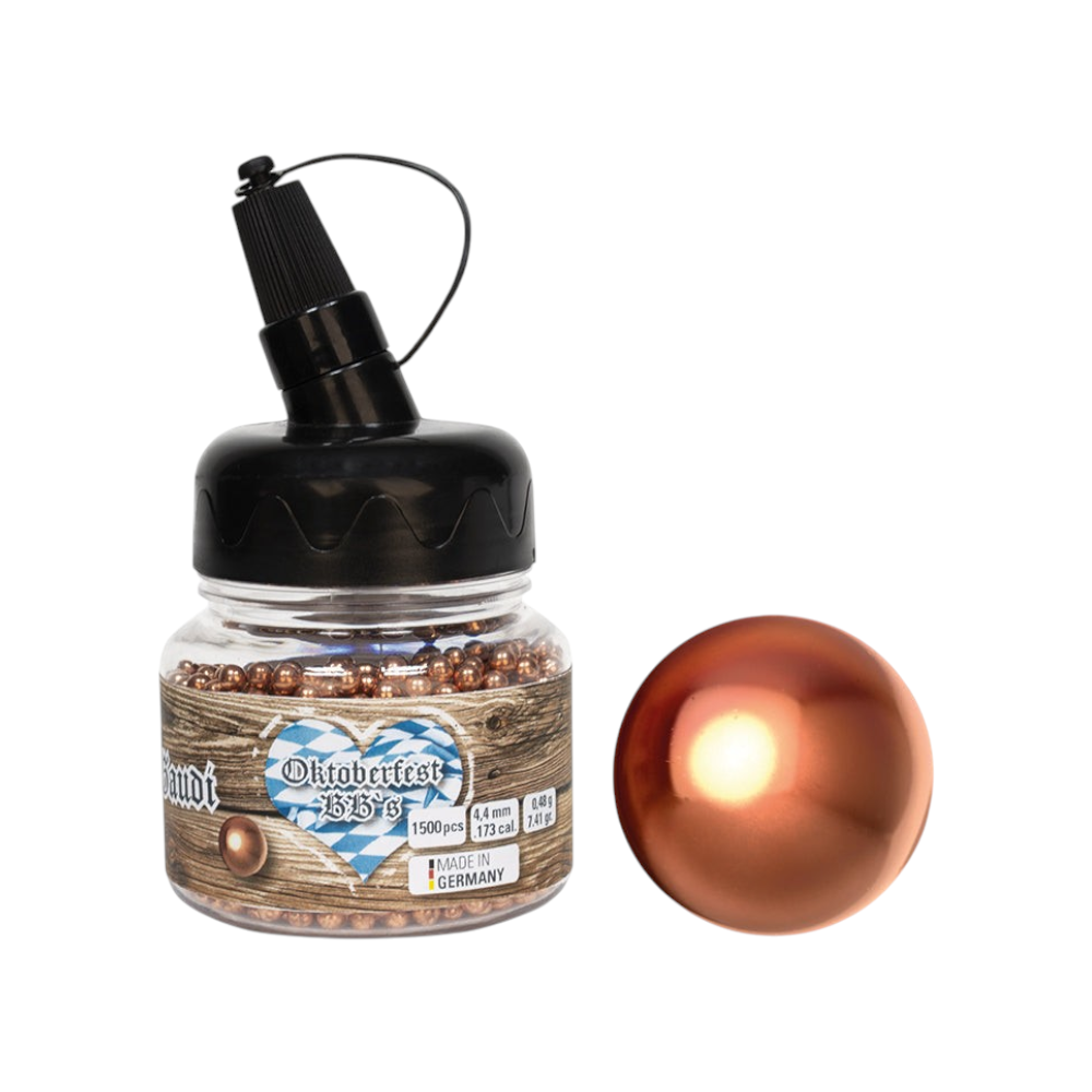 id-paintball DIANA Oktoberfest BBs 4,4 mm Kupferkugeln in einer Vorratsdose mit 1500 Stück und einzelner Rundkugel