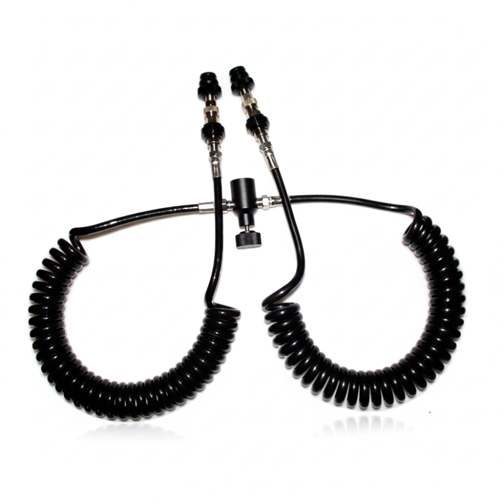 id-paintball Doppel Mamba Spiral Remote System mit zwei Leitungen und Bleeder-Ventil in Schwarz für Paintball-Markierer