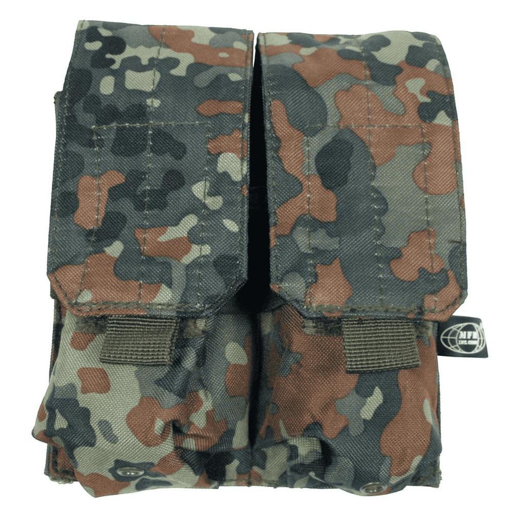 id-paintball doppelte Magazintasche im Flecktarn-Design mit MOLLE-System aus robustem Polyester für Softair-Magazine