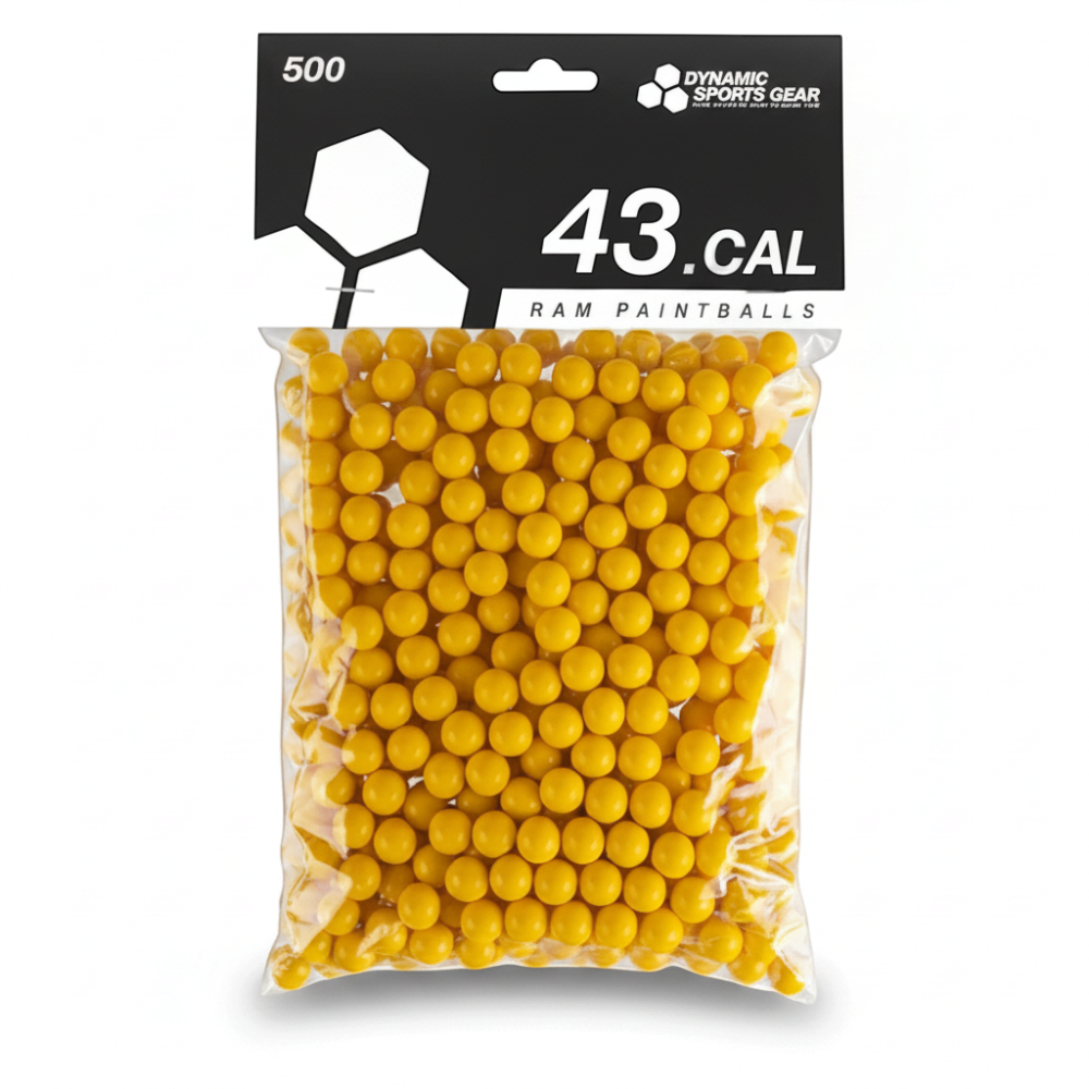 id-paintball DSG RAM Paintballs Kaliber 43 in Gelb, 500 Stück in transparenter Verpackung für Real Action Markierer