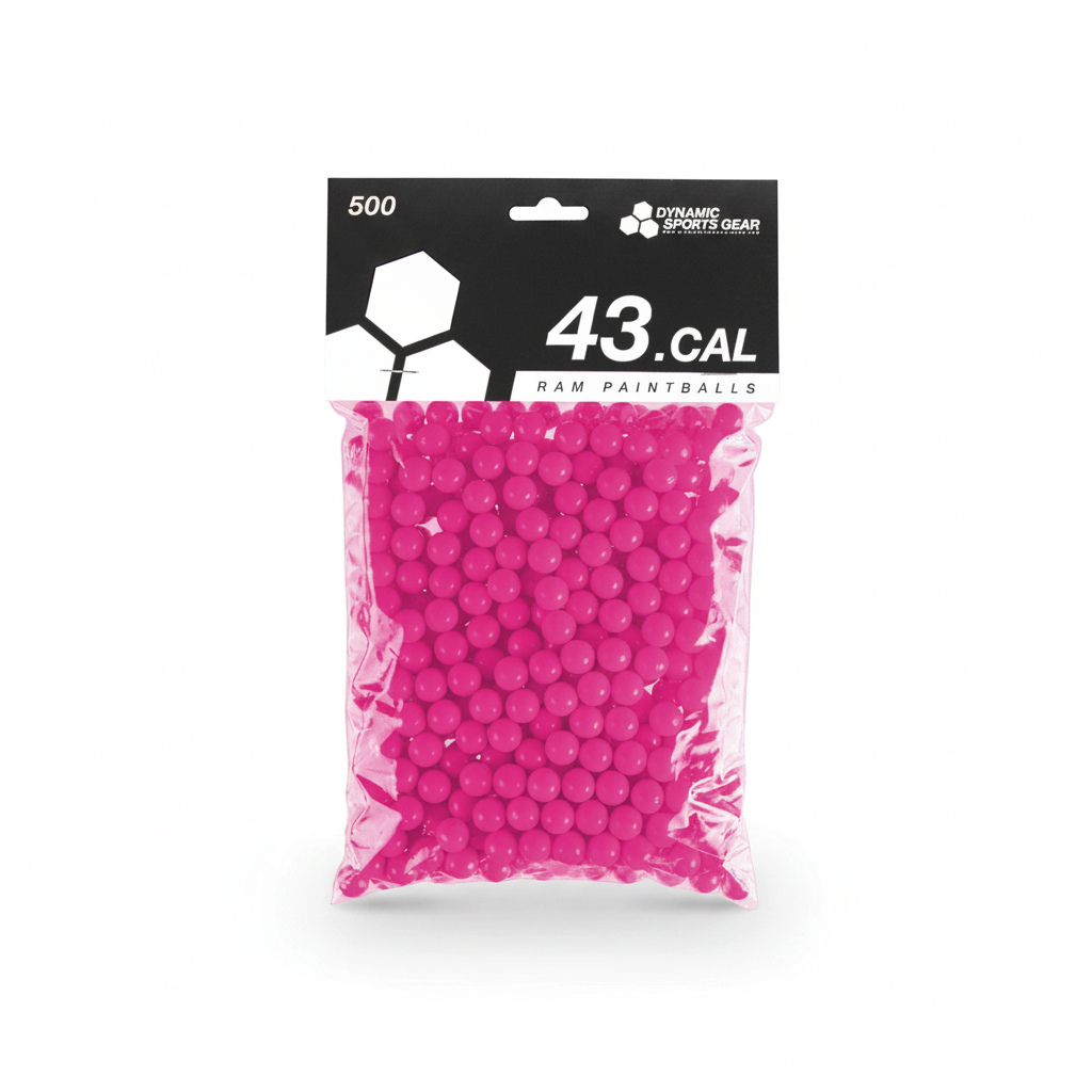 id-paintball DSG RAM Paintballs im Kaliber .43 in Pink, 500 Stück in transparenter Verpackung