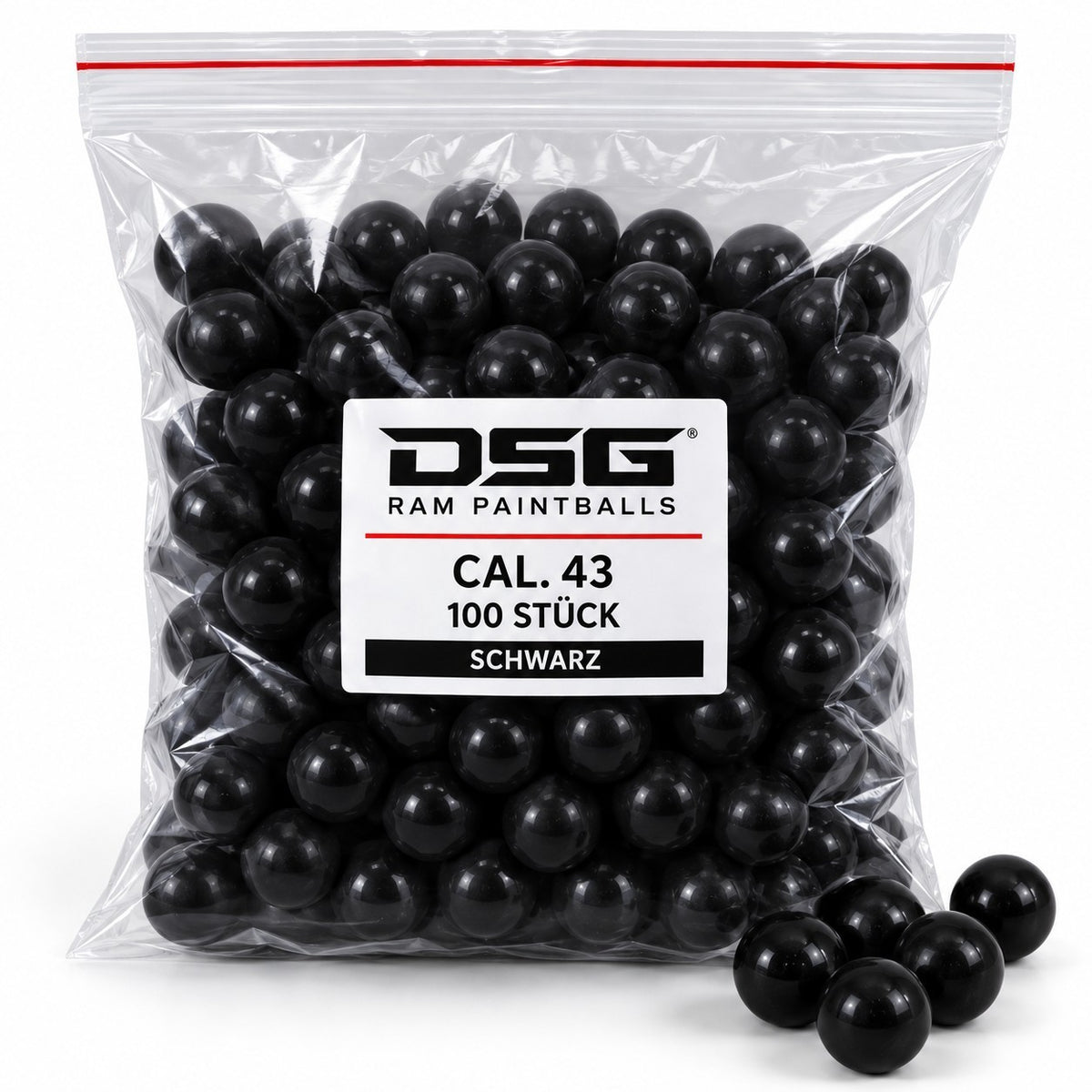 id-paintball DSG RAM Paintballs Kaliber 43 in Schwarz mit stabiler Schale, 100 Stück im wiederverschließbaren Beutel