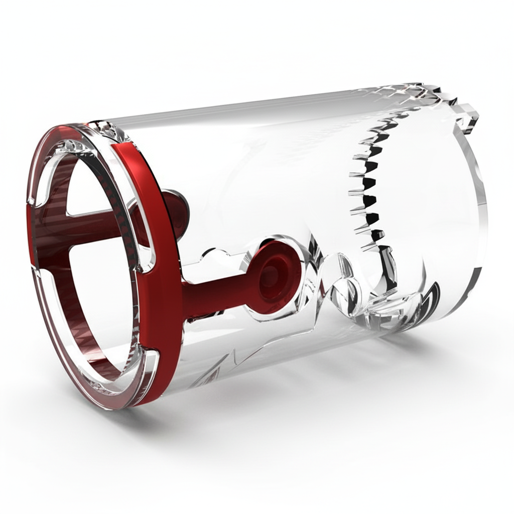 id-paintball DYE DAM Eye Pipe und Detent System aus transparentem Kunststoff mit rotem Einsatz für Paintball-Markierer