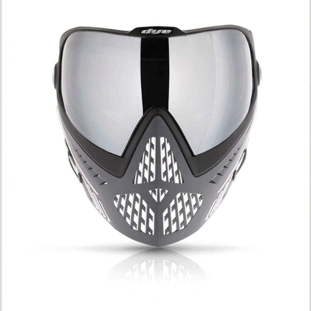 id-paintball DYE i5 Paintball Maske in Grau-Weiß-Schwarz mit verspiegeltem Thermalglas und 290-Grad-Sichtfeld