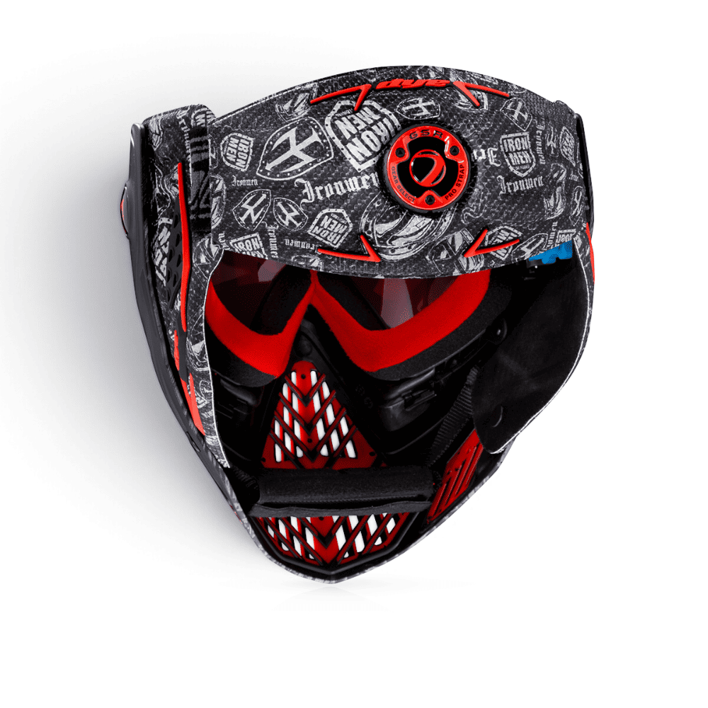 id-paintball DYE i5 Paintball Maske in IM Shields Rot und Schwarz mit Thermal-Linse und verstellbarem GSR Pro Strap