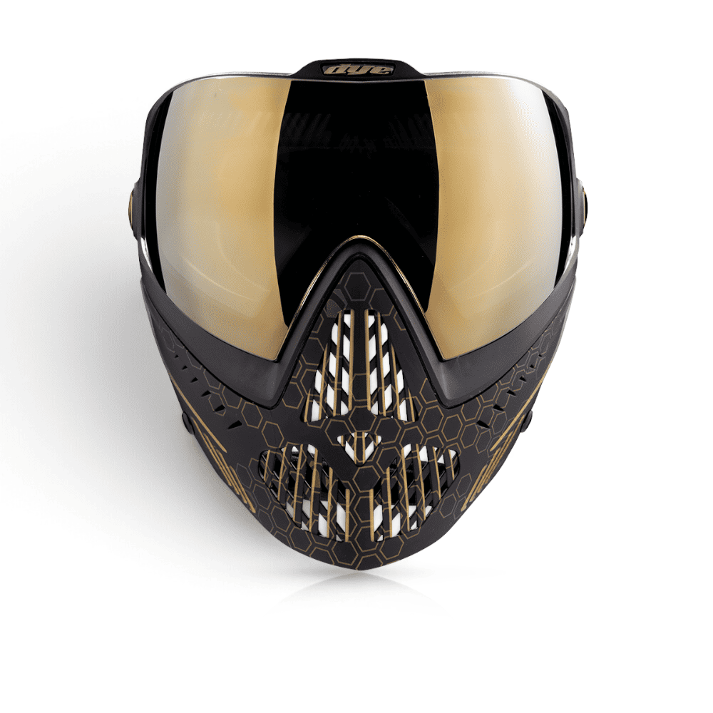 id-paintball DYE i5 Paintball Maske in Schwarz Gold Fade mit Thermal-Linse und Wabenmuster-Design