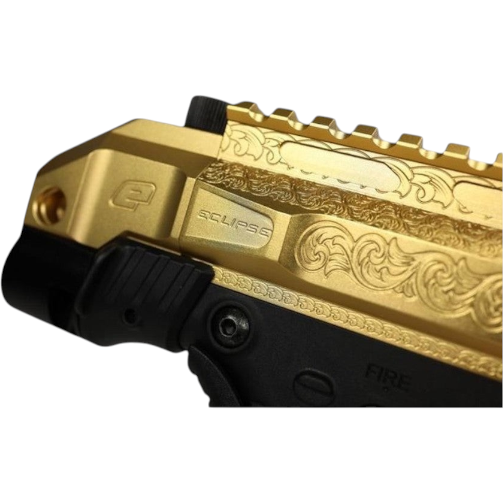 id-paintball Planet Eclipse EMF200 Scroll Markierer in limitierter Gold-Schwarz-Optik mit detaillierter Gravur