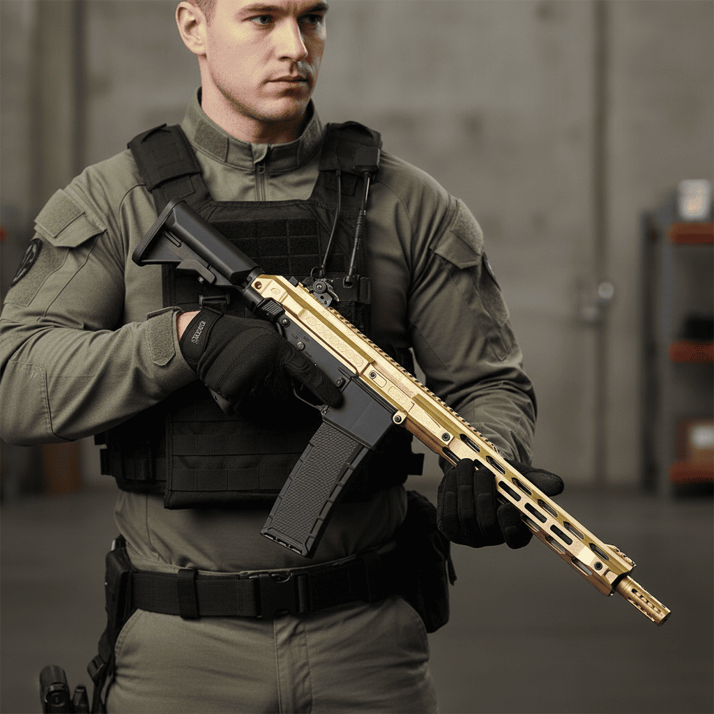 id-paintball Planet Eclipse EMF200 Scroll MagFed Markierer in limitierter Gold-Schwarz-Optik mit M-LOK Handschutz