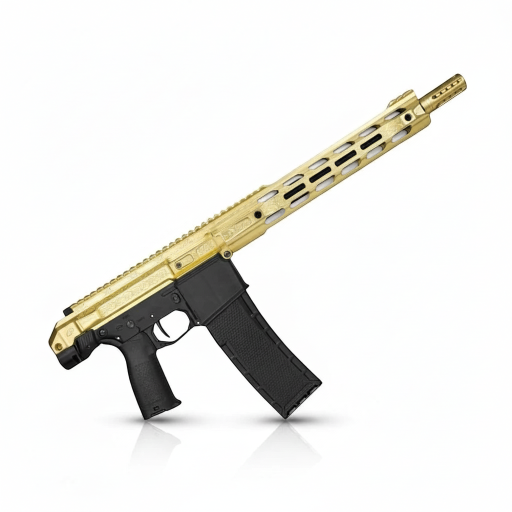 id-paintball Planet Eclipse EMF200 Scroll MagFed Markierer in limitierter Gold-Schwarz-Optik mit M-LOK Handschutz