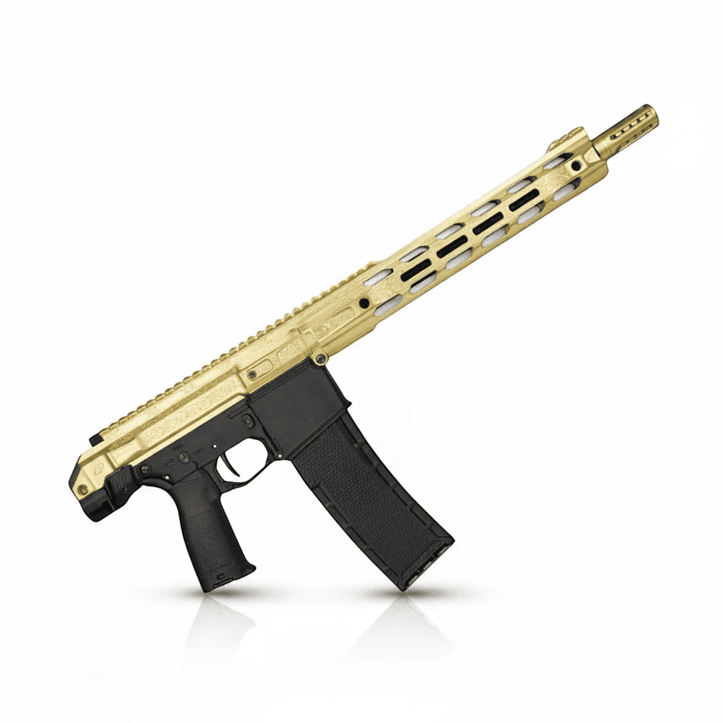 id-paintball Planet Eclipse EMF200 Scroll MagFed Markierer in limitierter Gold-Schwarz-Optik mit M-LOK Handschutz