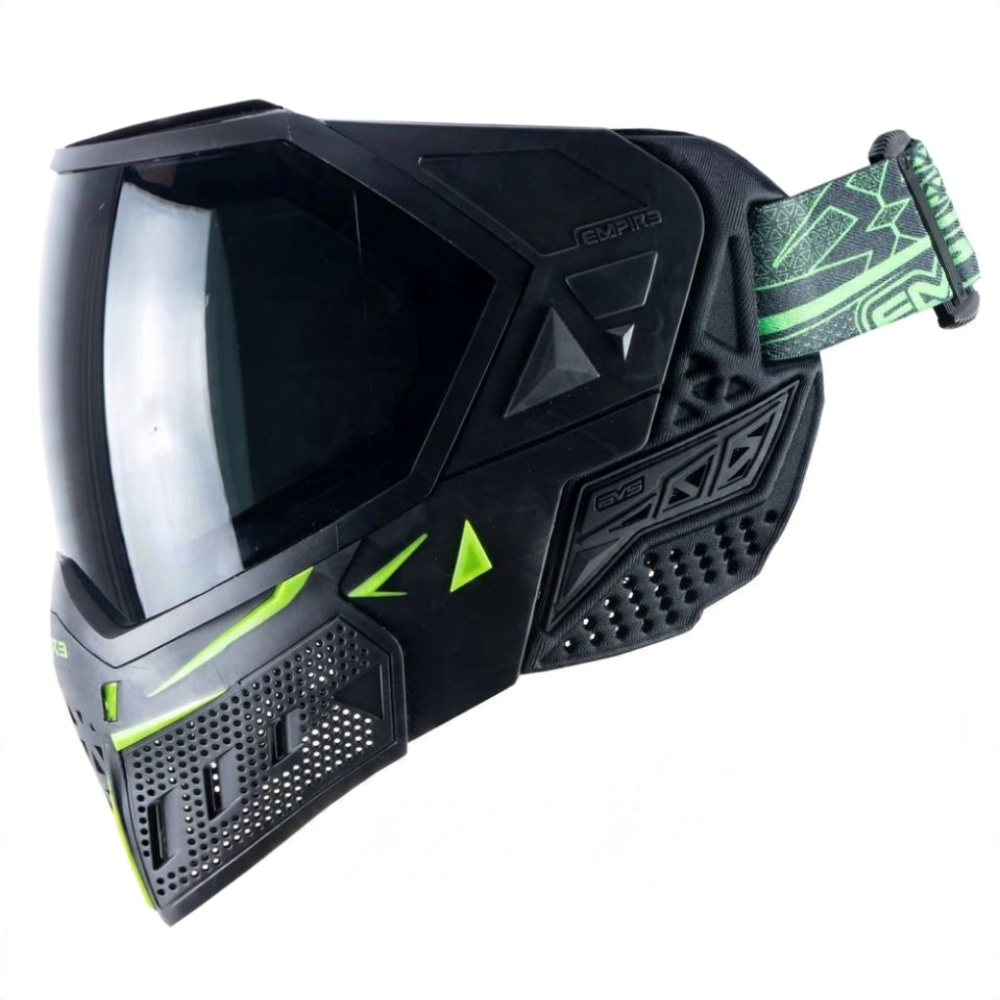 id-paintball Empire EVS Paintball Maske in Schwarz mit grünem Akzent, Thermalglas und verstellbarem Maskenband