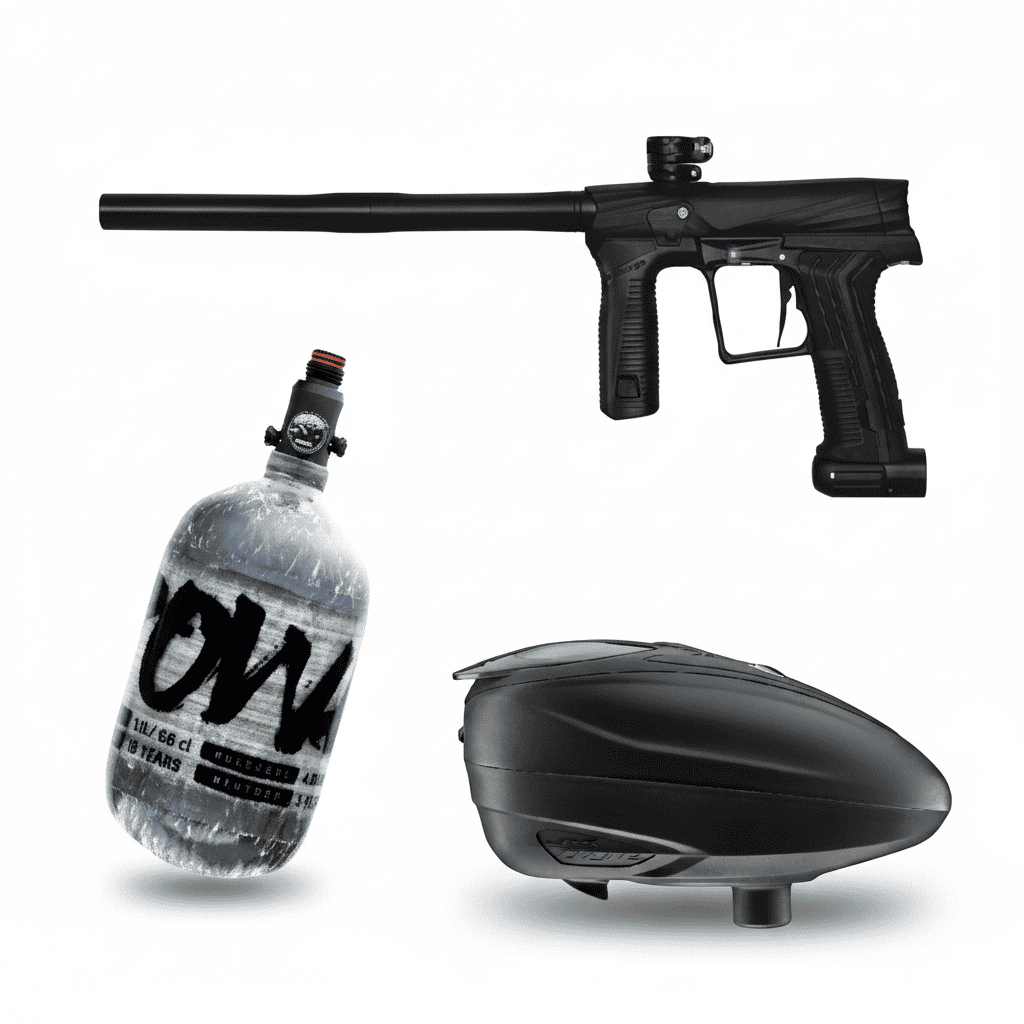 id-paintball Planet Eclipse ETHA 3 Paintball-Sparset in Schwarz mit DYE Rotor LT-R Hopper und PowAir Carbon HP-System
