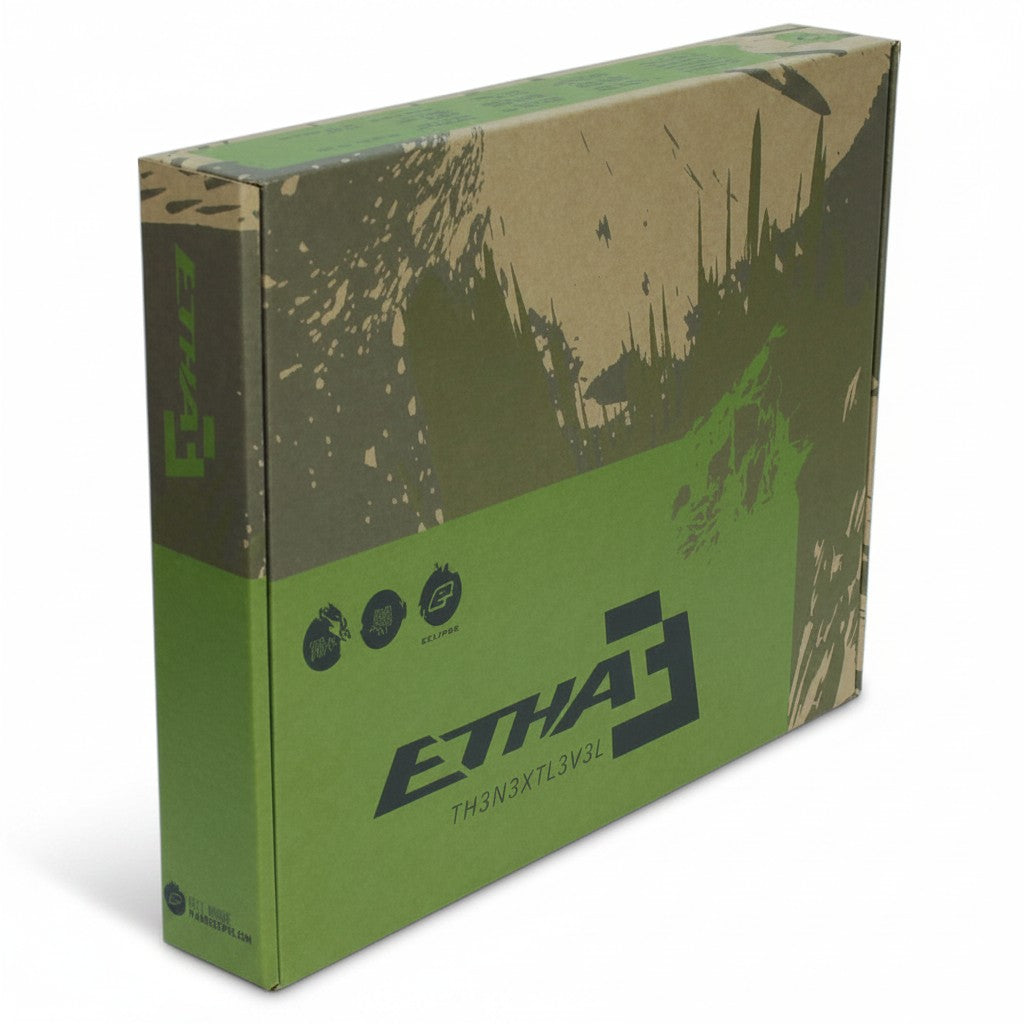 id-paintball Verpackungskarton für den Planet Eclipse ETHA3 Paintball Markierer in Grün und Braun