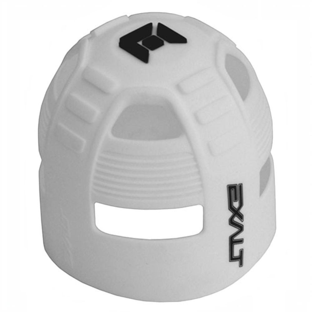 Weißer Exalt Tank Grip aus Gummi für Paintball-Flaschen von id-paintball mit rutschfester Struktur