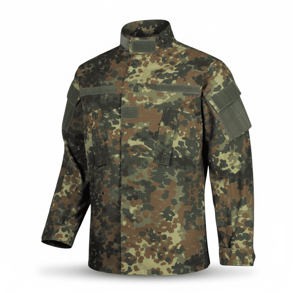 id-paintball US Uniform Feldjacke in Flecktarn aus robustem Ripstop-Baumwollgewebe mit Klett-Brusttaschen