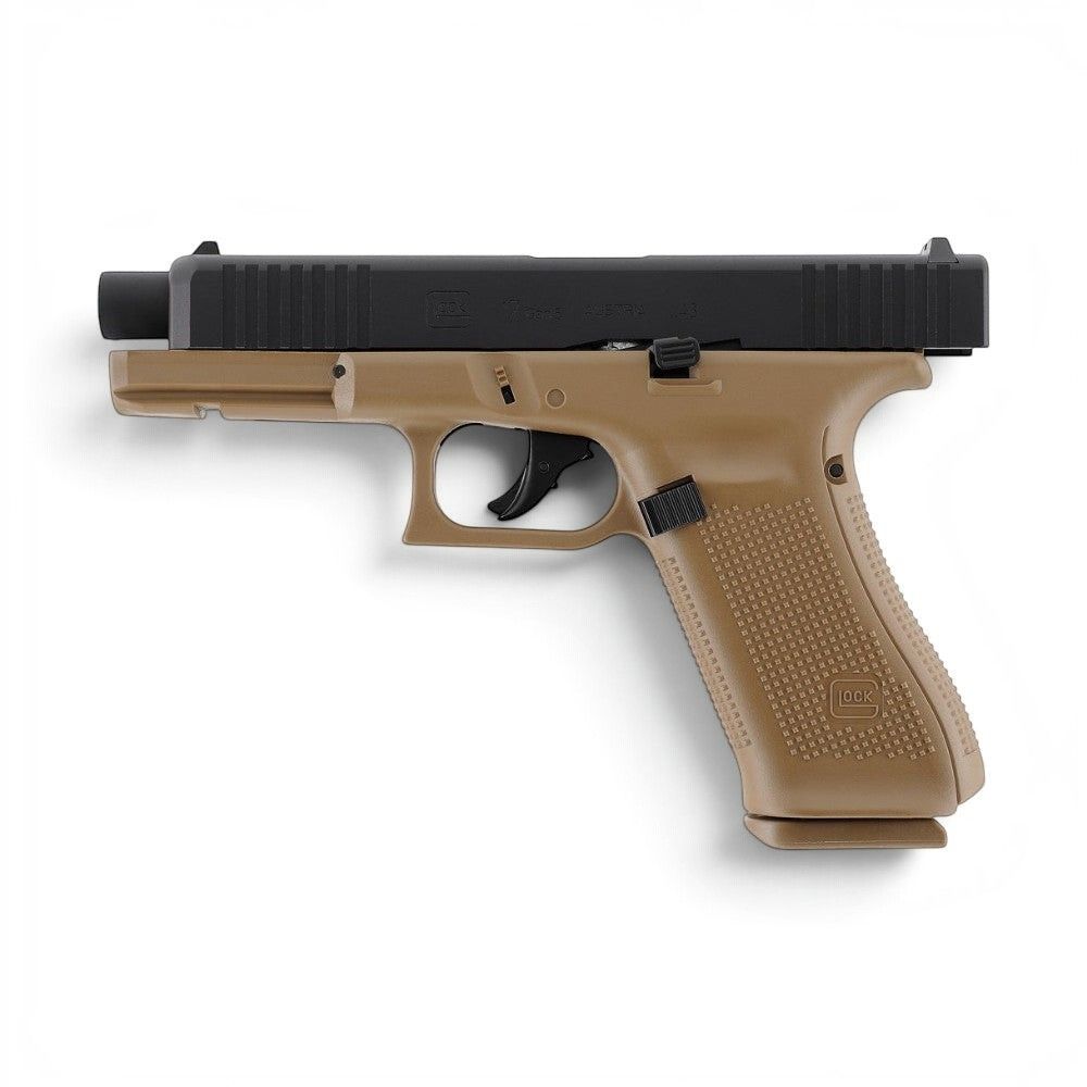 id-paintball T4E GLOCK 17 Gen5 Coyote Edition Paintball-Pistole mit schwarzem Aluminiumschlitten und beigem Griff