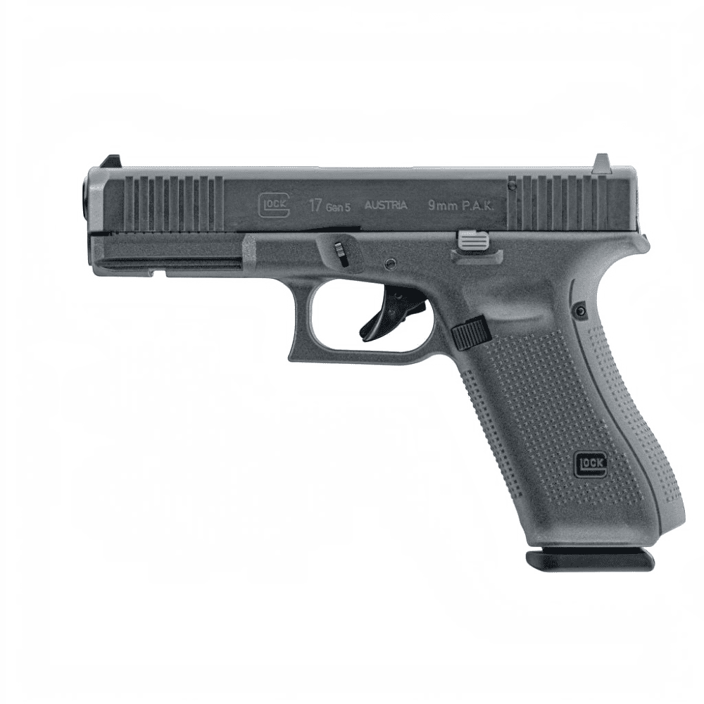 id-paintball GLOCK 17 Gen5 Schreckschusspistole in Mattschwarz mit 9mm P.A.K. Kaliber und originalgetreuem Design