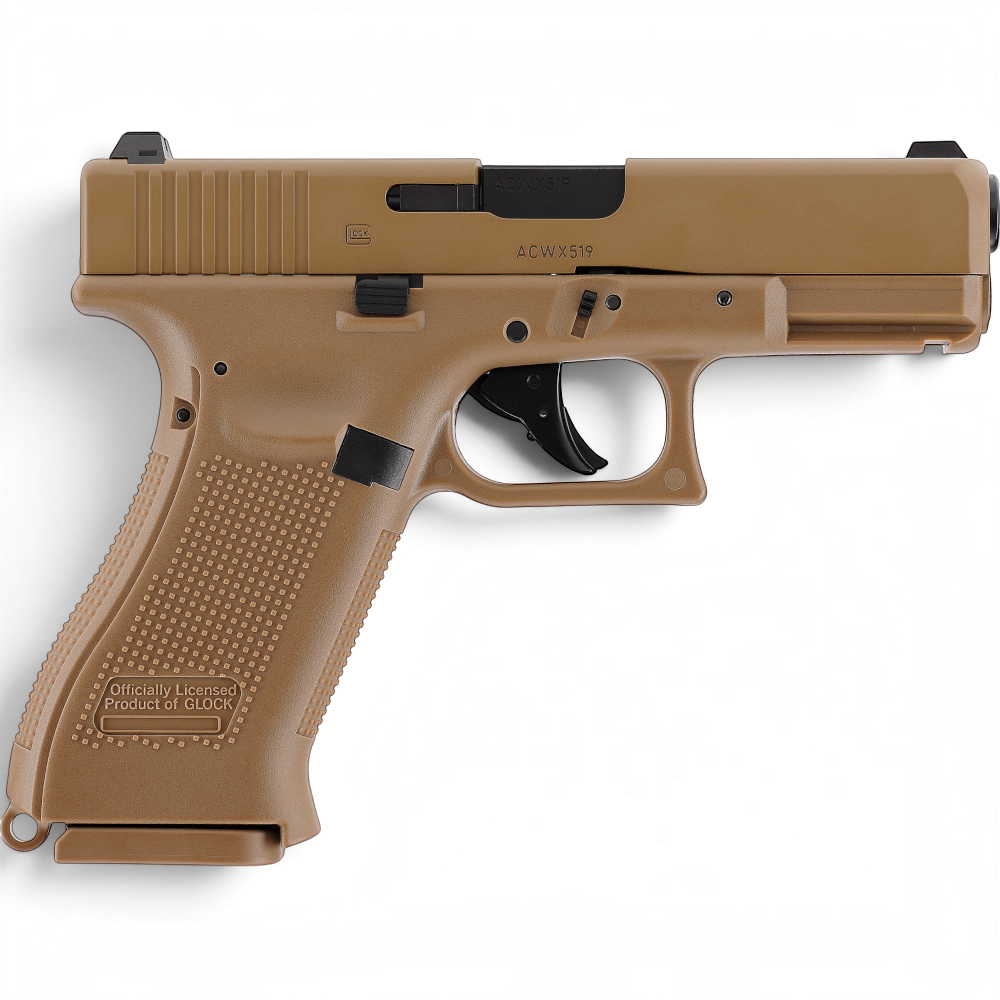 id-paintball GLOCK 19X CO2 Pistole in Coyote mit Metallschlitten und originalen GLOCK-Markings