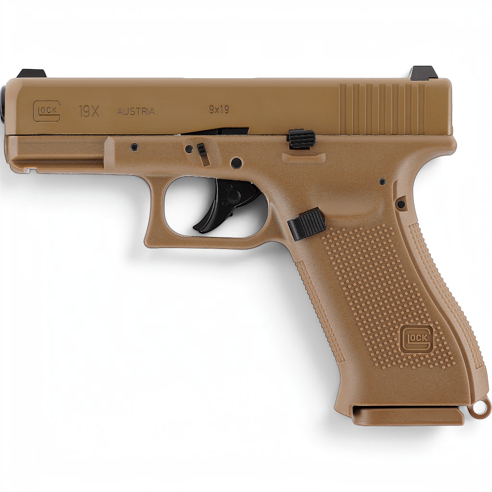 id-paintball GLOCK 19X CO2-Pistole in Coyote-Farbe mit Metallschlitten und originalen Markings