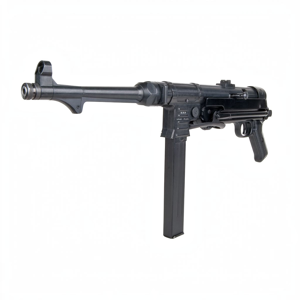 id-paintball GSG MP40 Schreckschusswaffe in Schwarz aus Vollmetall mit klappbarer Schulterstütze