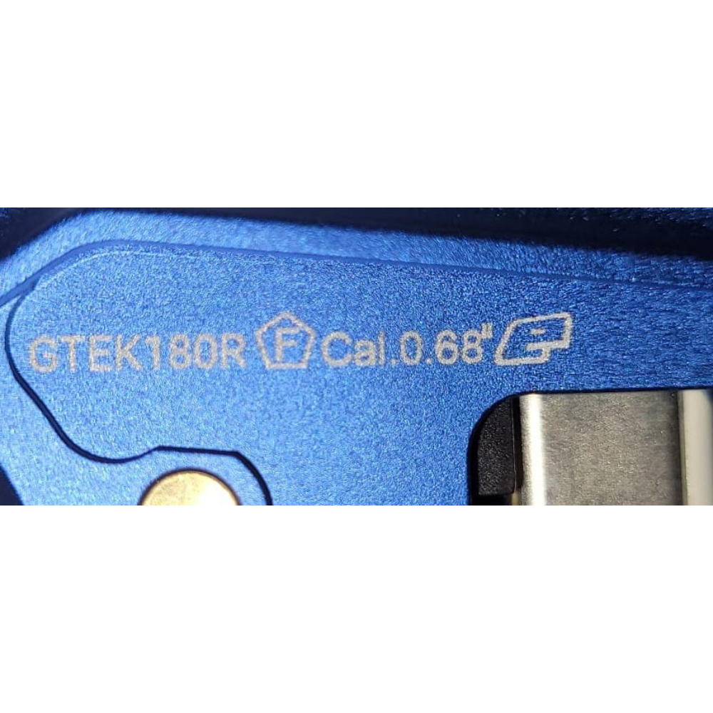 id-paintball Planet Eclipse GTEK 180R Markierer Gehäuse in Blau mit eingravierter Kaliber 0.68 Kennzeichnung