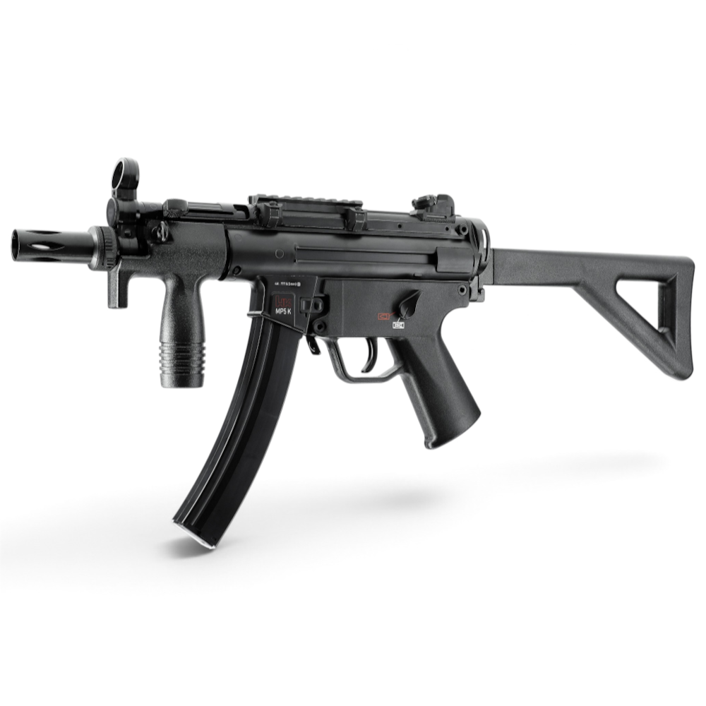 id-paintball Heckler & Koch MP5 K-PDW CO2 BB Gewehr mit Klappschaft, schwarzes Design und 41-Schuss-Magazin