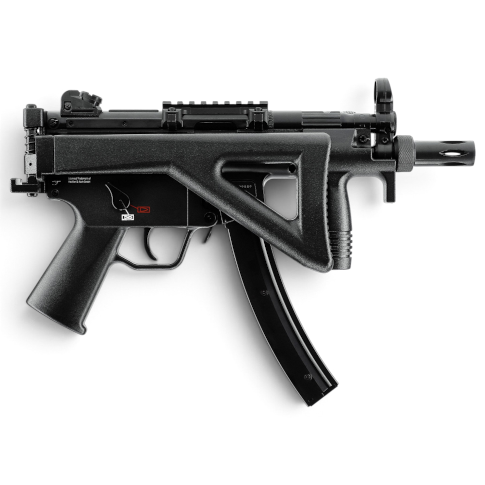 id-paintball Heckler & Koch MP5 K-PDW CO2-Replika mit Klappschaft, schwarzem Gehäuse und 41-Schuss-Magazin