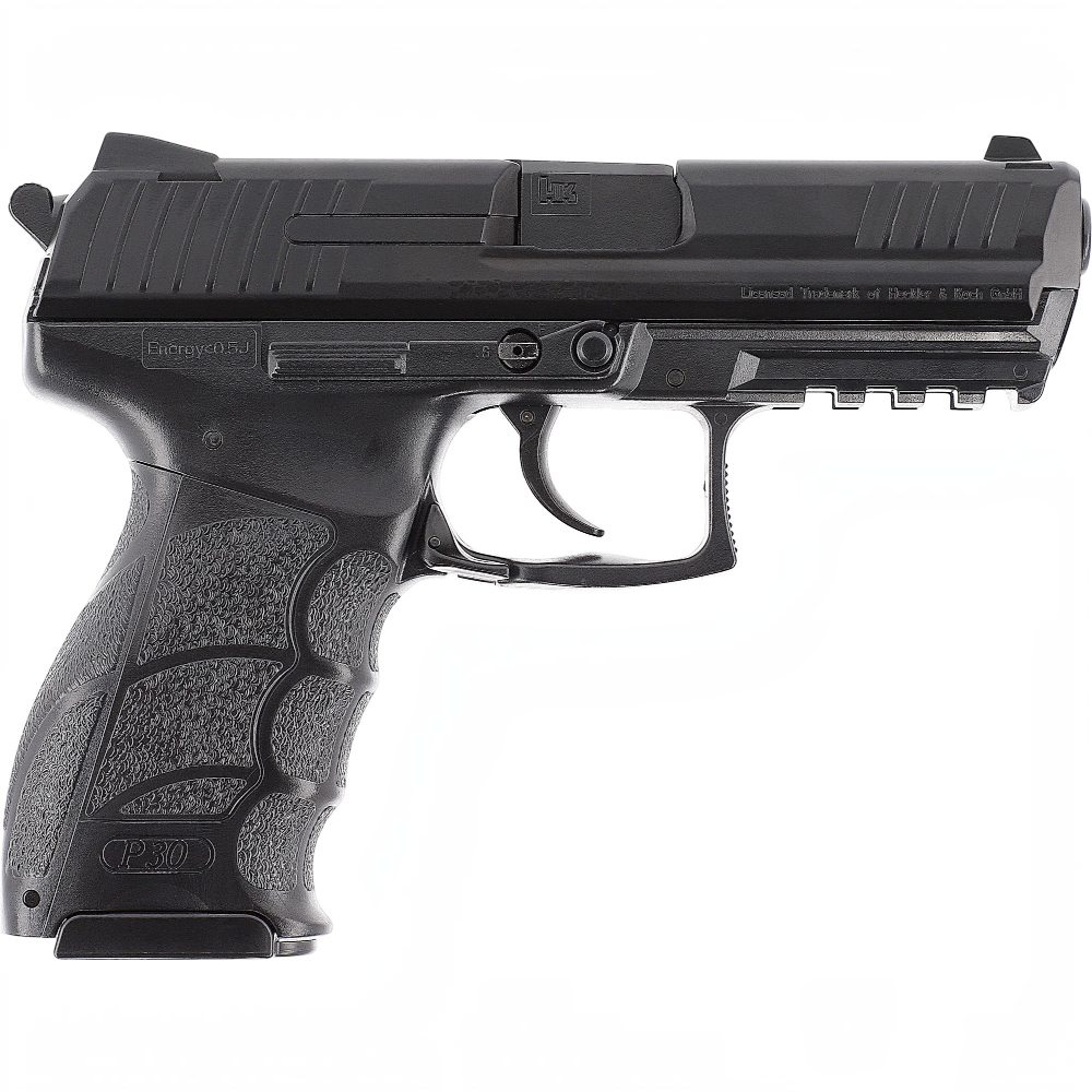 id-paintball Heckler & Koch P30 Airsoft-Pistole mit schwarzem Metallschlitten und strukturierter Griffschale