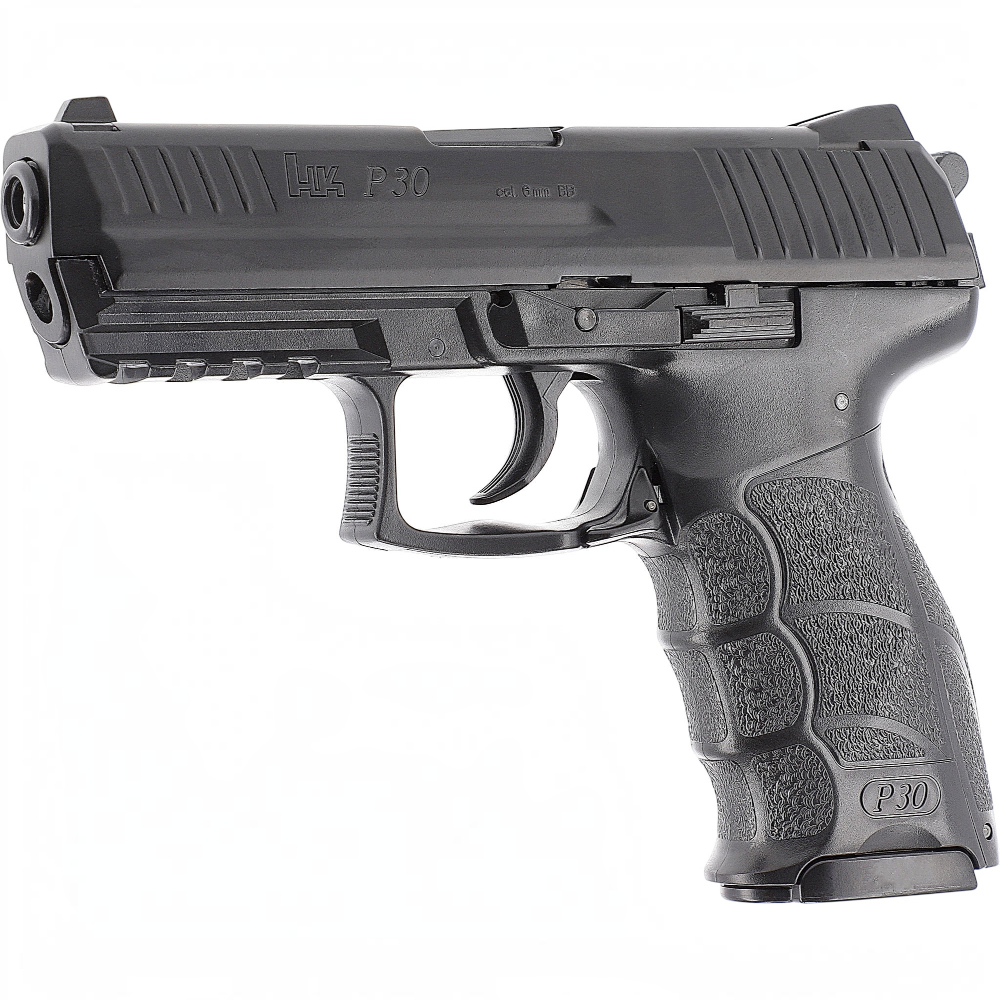id-paintball Heckler & Koch P30 Airsoft-Pistole mit schwarzem Metallschlitten und strukturierter Griffschale