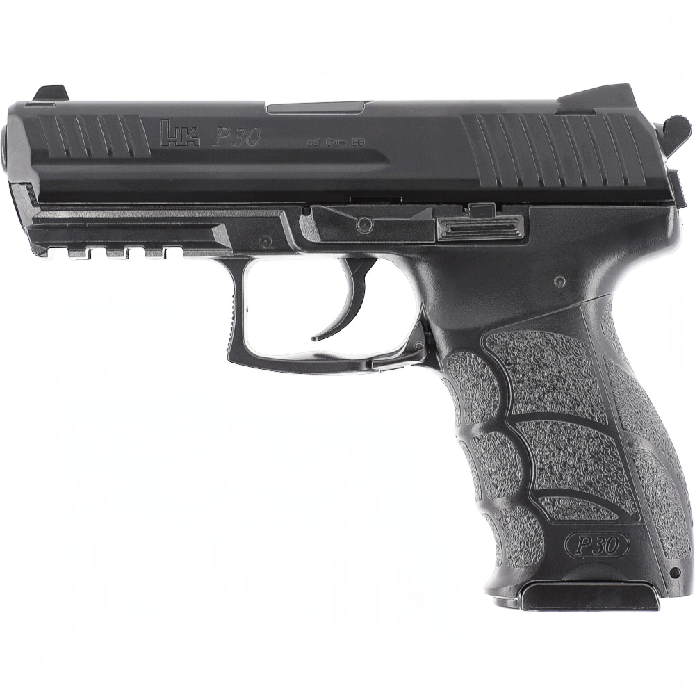 id-paintball Heckler & Koch P30 Airsoft-Pistole mit Metallschlitten und strukturierter Griffschale in Schwarz